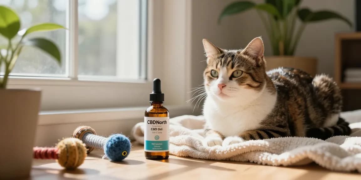 CBDNorth's soothing CBD oil for cats with Wild Alaskan Salmon provides wellness in a cozy home.