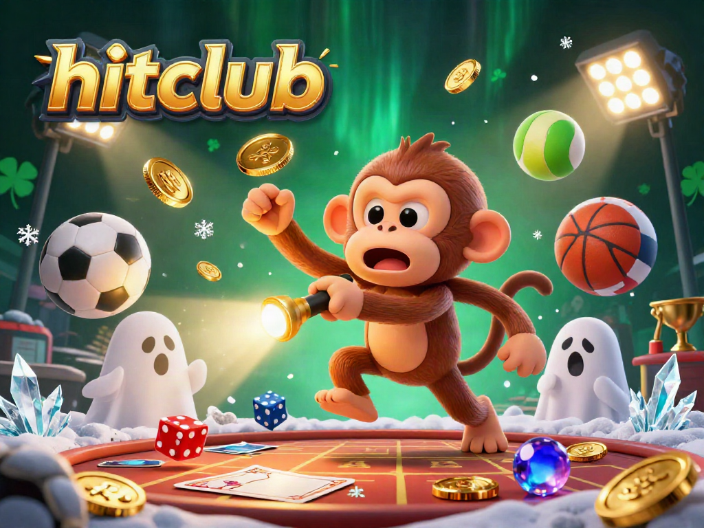 Hitclub brings excitement through a curious ghost-hunter puppy tracking a playful poltergeist monkey in a dynamic casino scene.