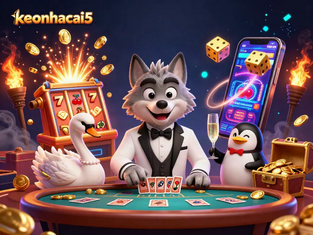 Experience the thrill of keonhacai5 with animated casino characters and vibrant gaming elements.