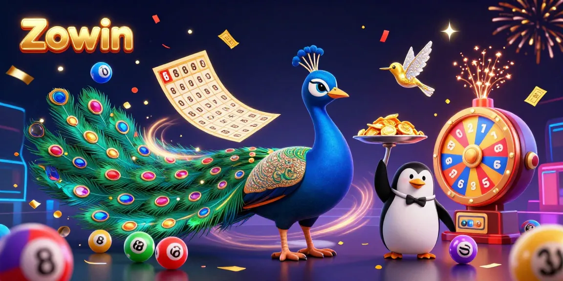 Experience thrilling gameplay at Zowin with vibrant lottery elements and animated casino characters.