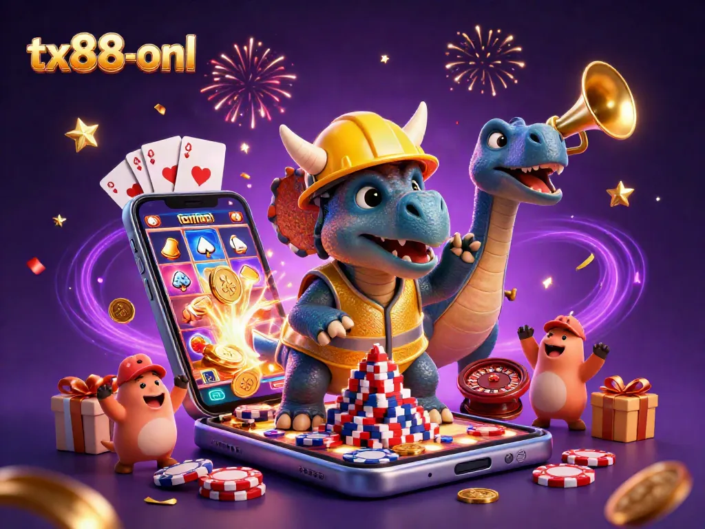 Celebrate casino wins with fun characters in a vibrant tx88-onl illustration featuring gambling elements.