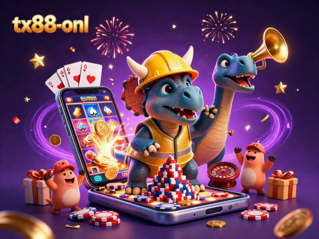 Celebrate casino wins with fun characters in a vibrant tx88-onl illustration featuring gambling elements.