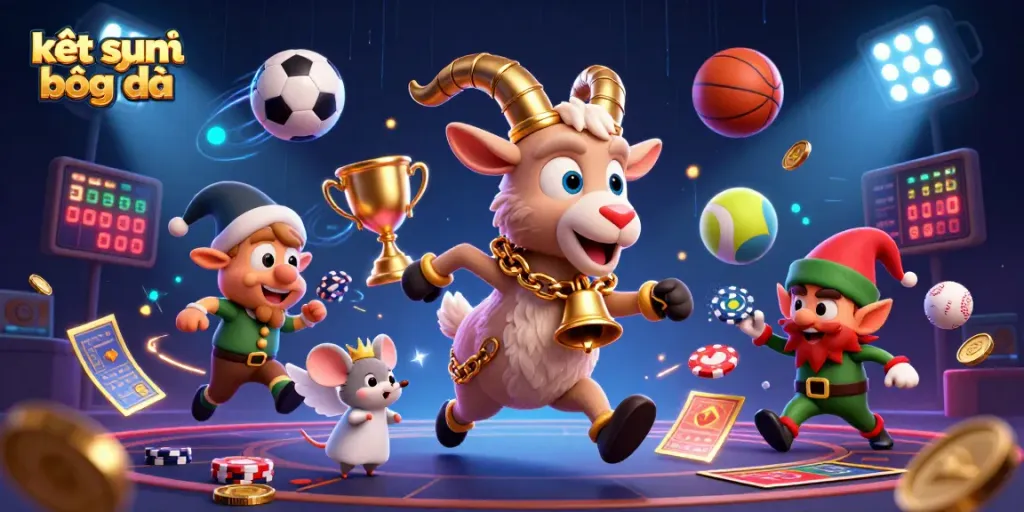 Kết quả bóng đá updates shine with dynamic sports elements in a vibrant 3D casino scene