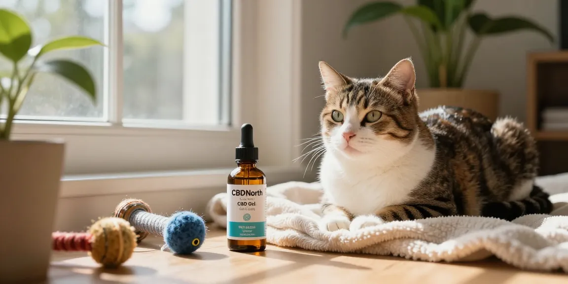 CBDNorth's soothing CBD oil for cats with Wild Alaskan Salmon provides wellness in a cozy home.