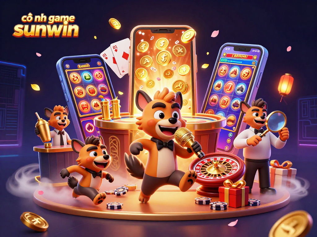 Engage in the vibrant world of cổng game sunwin with hyenas in a lively casino scene showcasing games and fun.