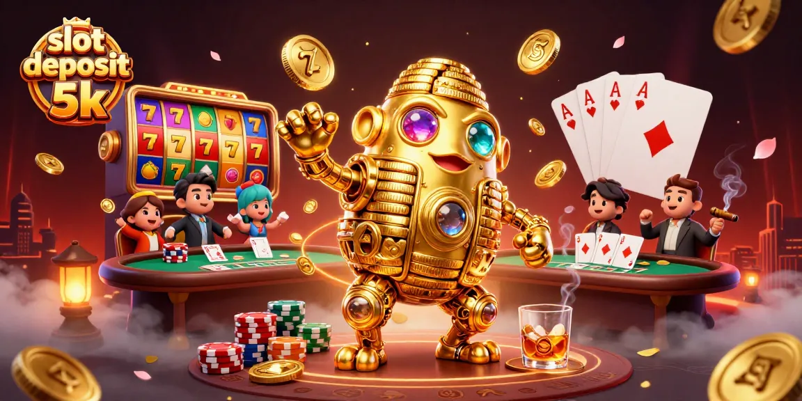 Win big with slot deposit 5k and experience vibrant gaming atmosphere in a 3D illustration.