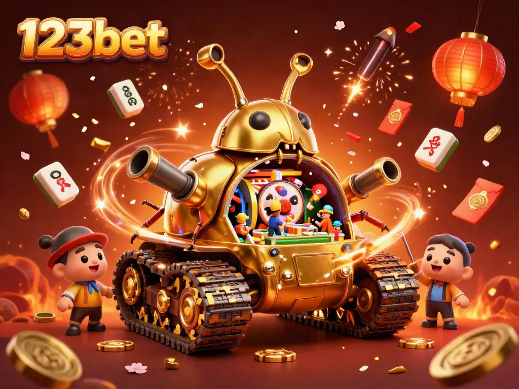 Explore the vibrant atmosphere of 123bet's mini casino within a golden beetle tank, showcasing thrilling games.