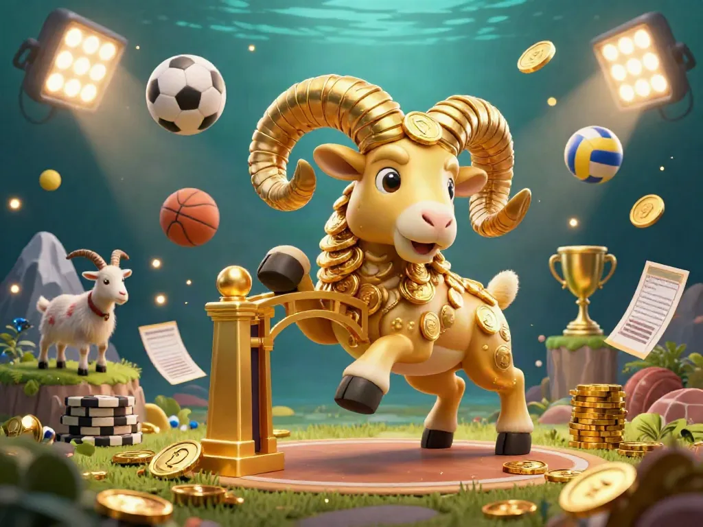 Engage with dynamic sports betting action at keobongda featuring golden ram and animated sports balls.