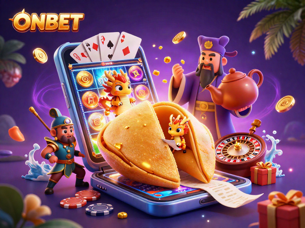 Spin to win with ONBET in this vibrant 3D casino scene featuring dynamic characters and rich gaming elements.