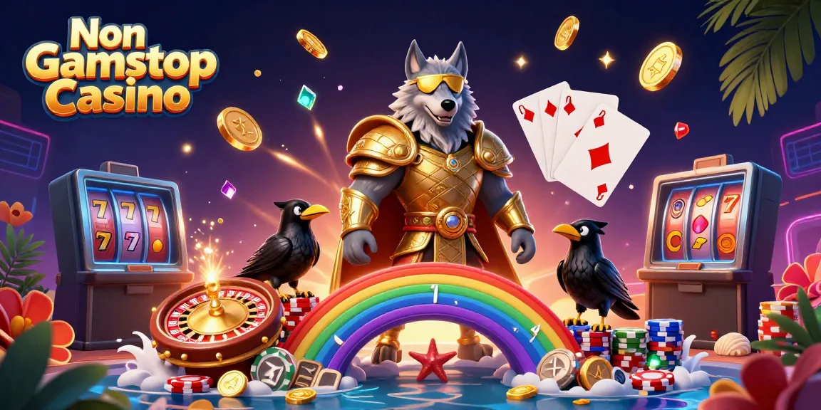 Experience the thrill at Non Gamstop Casino with vibrant Norse mythology characters amidst lush casino elements.