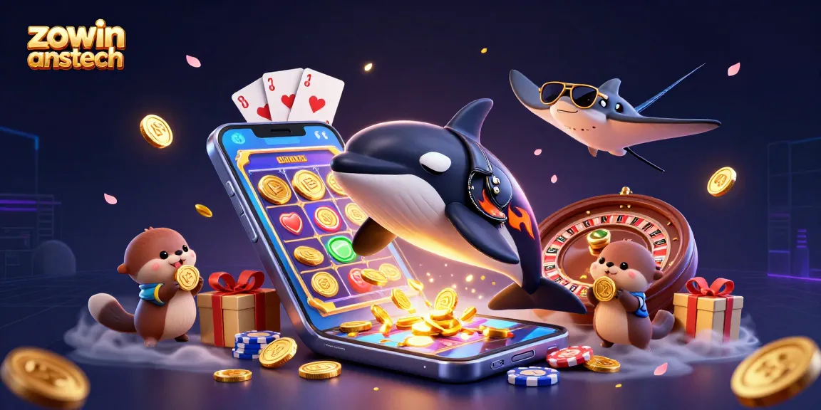 Experience thrilling fun with zowin anstech as cartoon characters engage in vibrant casino elements