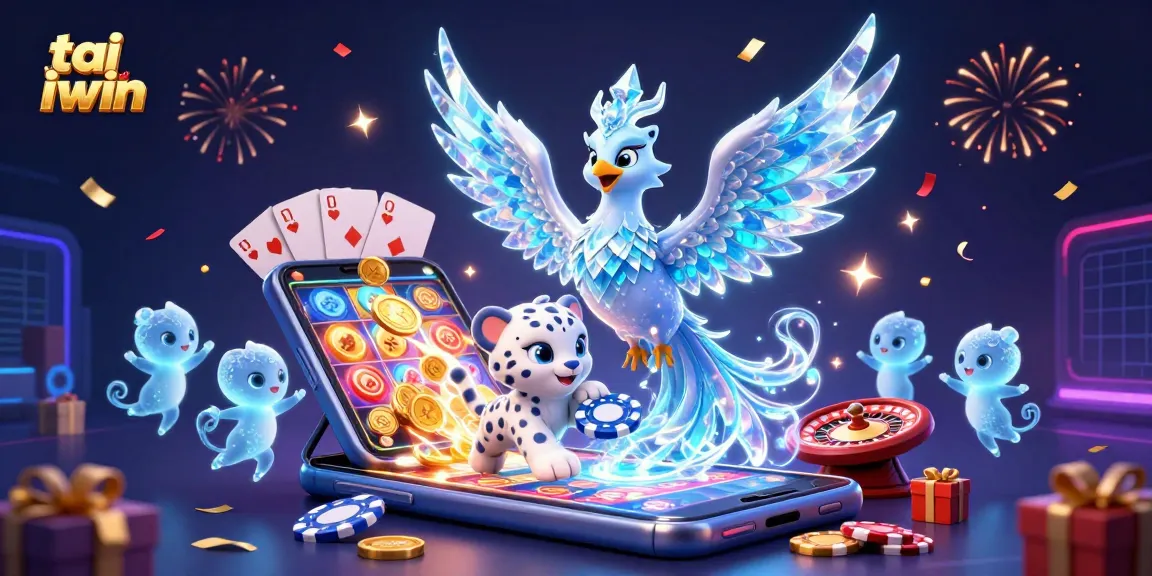 Engage with tai iwin's vibrant casino energy in this detailed 3D illustration featuring gaming elements.